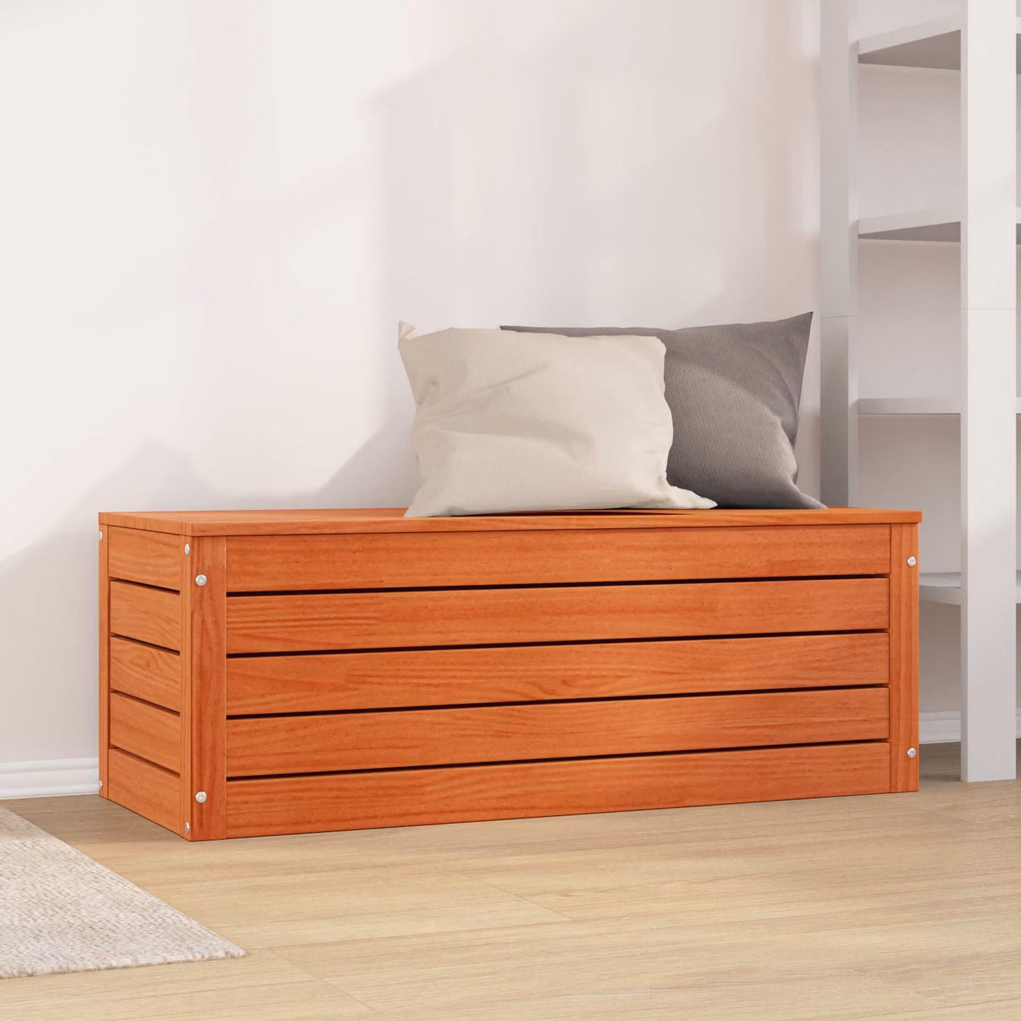 Scatola di stoccaggio in legno di pino cerato marrone vidaXL L 89 cm, P 36,5 cm, H 33 cm