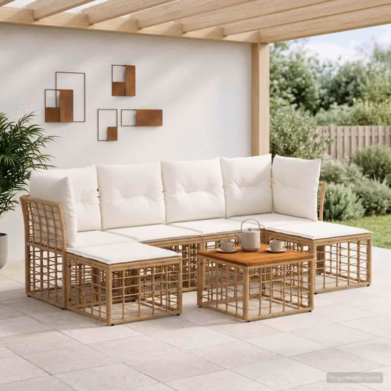 Set di divani da esterno vidaXL 7 pz in stile moderno con struttura in metallo e cuscini inclusi, colore bianco e beige