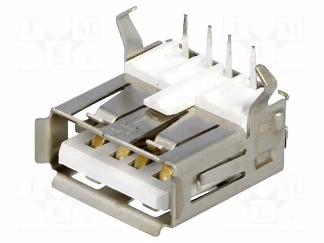 1 connettore a 90° DS1095-WNR0 con connettori USB e IEEE1394, tipo USB A per montaggio su circuito stampato
