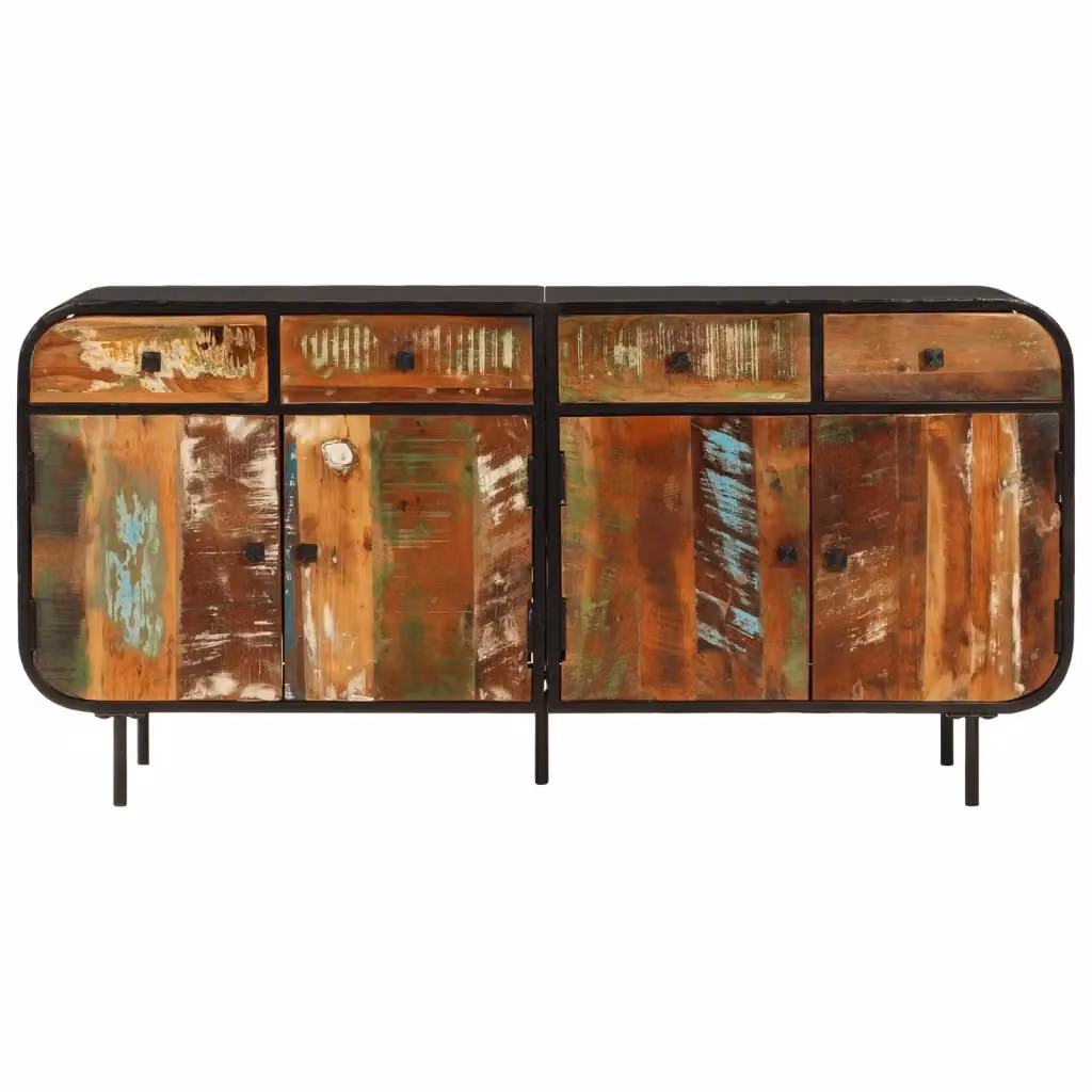 Credenza Industrial vidaXL in Legno Massello e Metallo Multicolore L: 140 cm, P: 35 cm, H: 70 cm – 2