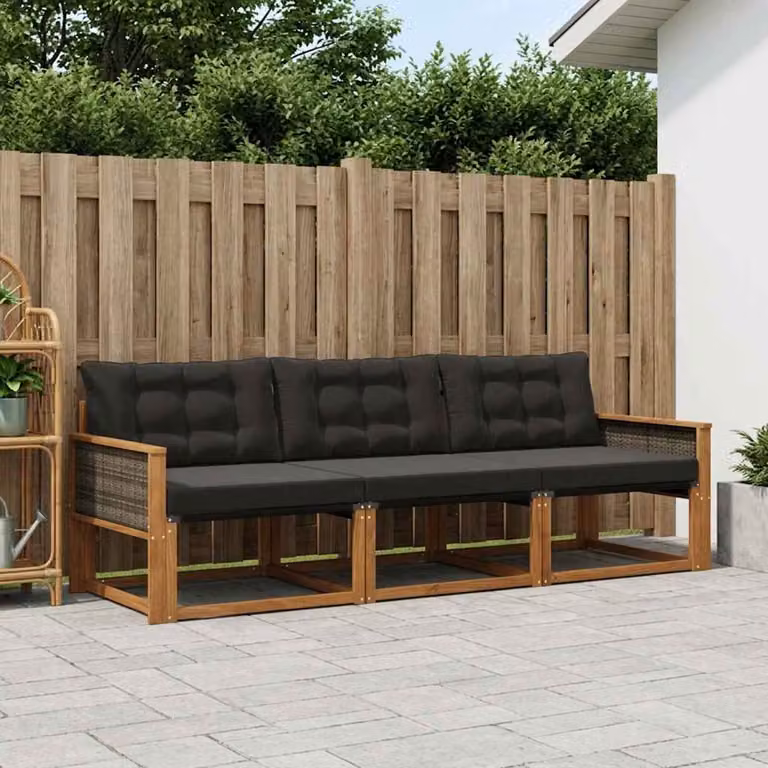 Set di divani da esterno vidaXL 3 pezzi in legno di acacia e textilene, colore marrone e nero
