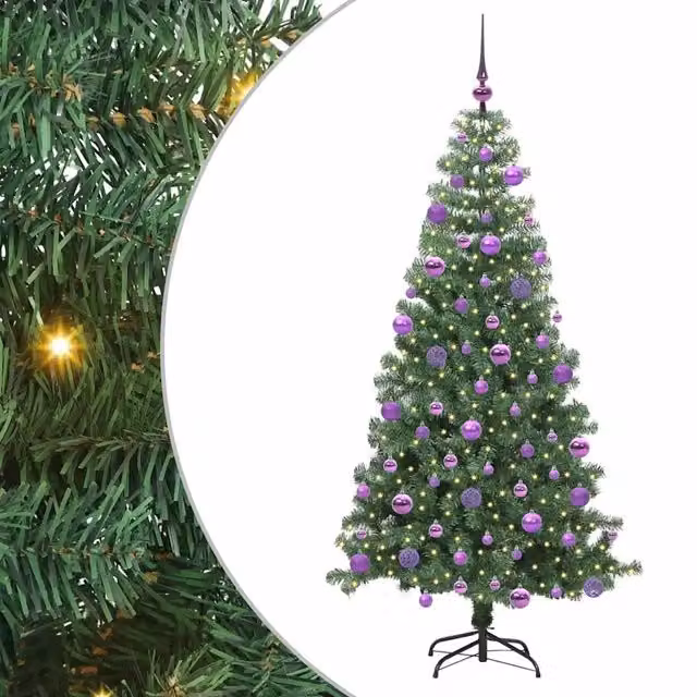 Albero di Natale moderno in PVC verde con 300 LED luce bianca calda e supporto, Altezza: 240 cm
