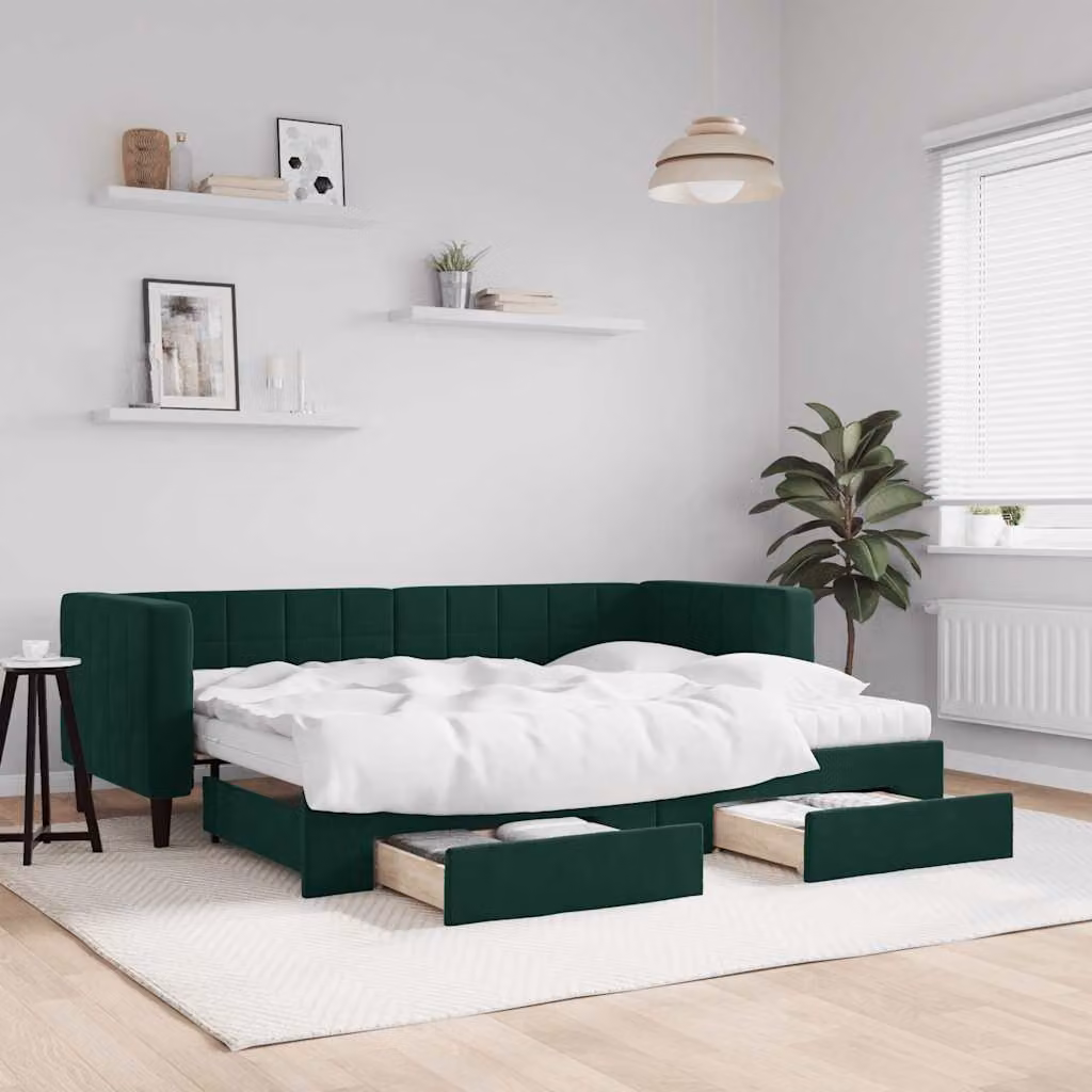 vidaXL Divano Letto Moderno in Velluto Verde con Cassetti L/P/H: 223 x 80 x 90 cm