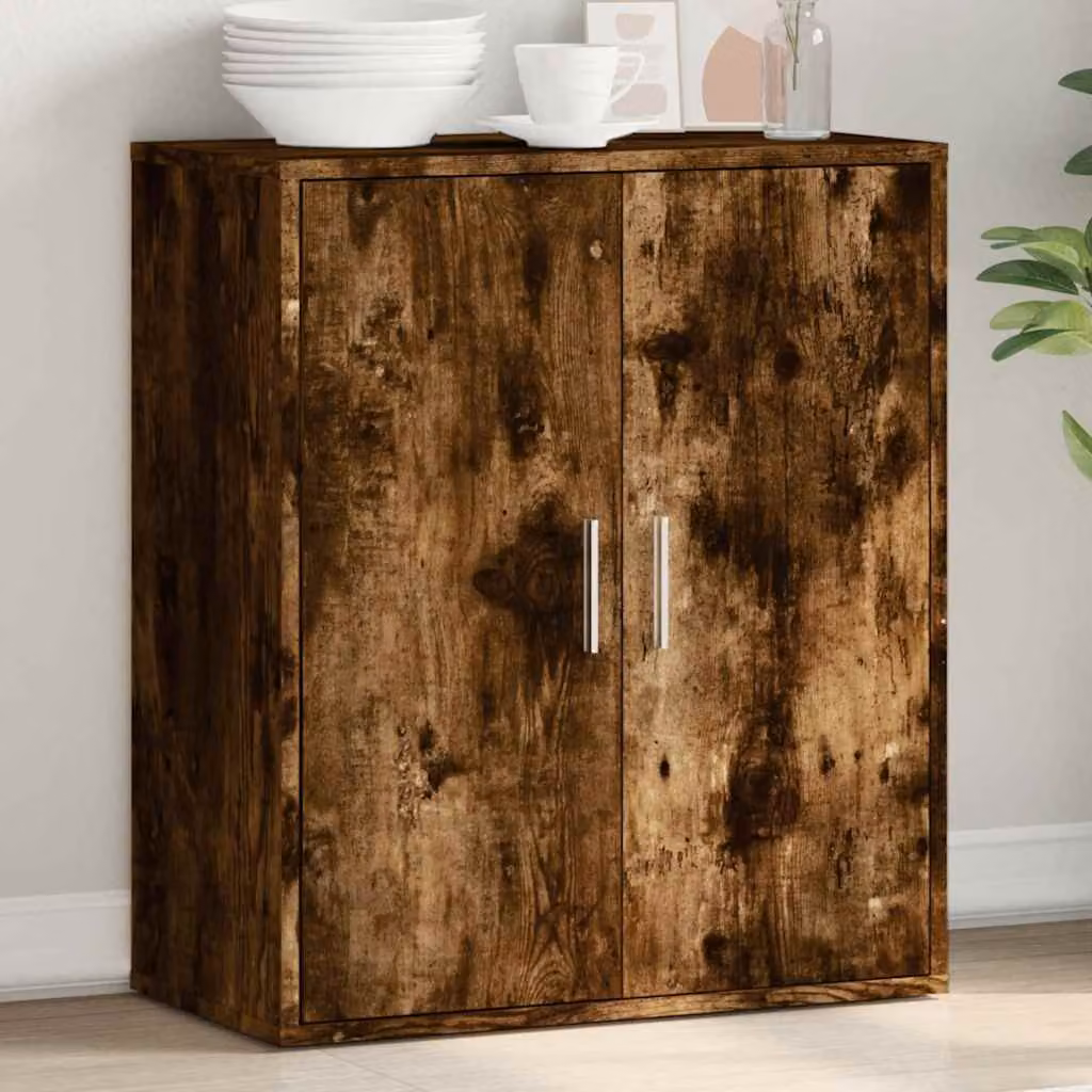 Credenza vidaXL in legno multistrato e MDF stile rustico, colore rovere fumo, L: 79 cm, P: 38 cm, H: 80 cm