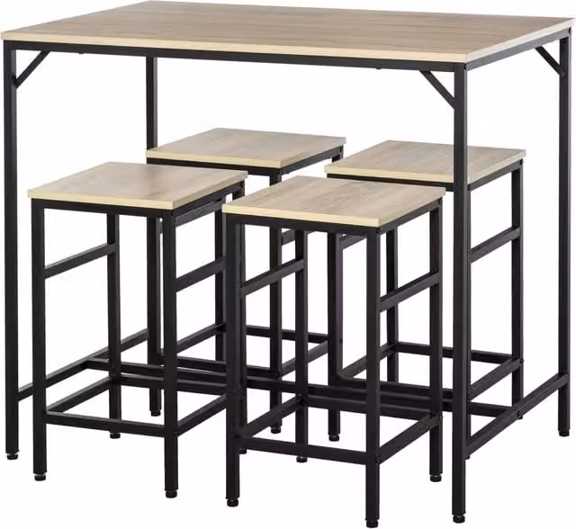 Set tavolo bar con 4 sgabelli ¨C Xylo ¨C acciaio rovere 5 pezzi