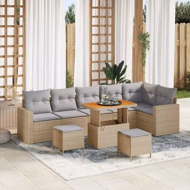Set Divano da Giardino 9 pz Beige polyrattan 3361637