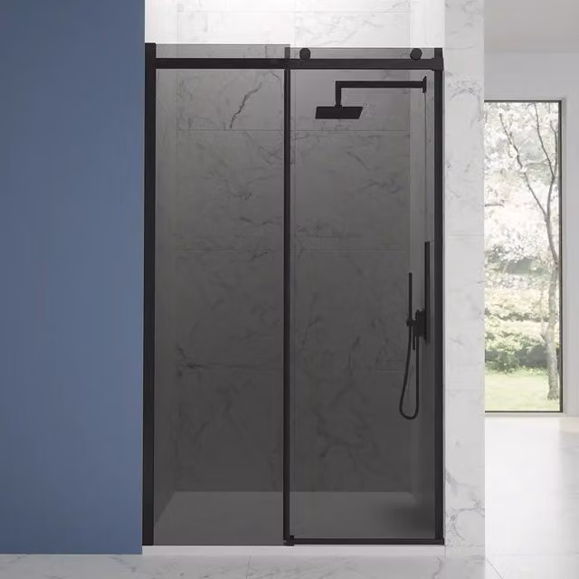 Porta doccia 110cm apertura scorrevole profili nero opaco vetro 8mm fumé h195 | Creta