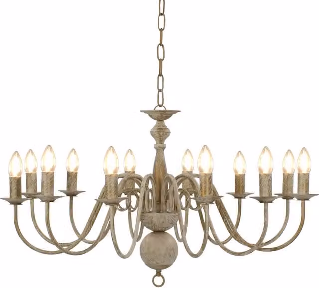 Lampadario classico in metallo bianco anticato HELLOSHOP26 per sala da pranzo e soggiorno, L: 80 cm, P: 45 cm