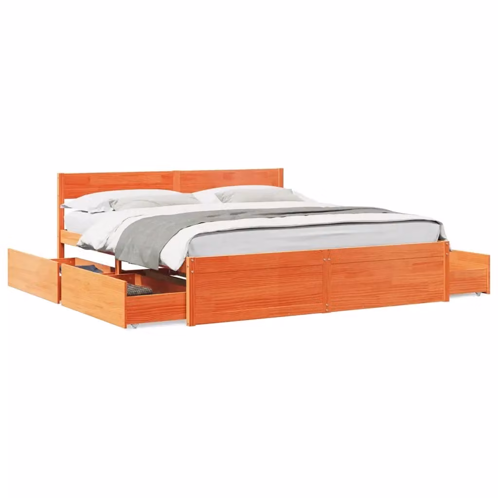 Letto in legno di pino rustico vidaXL senza materasso colore marrone cera L/P/H: 180 x 200 x 185,5 cm – 2