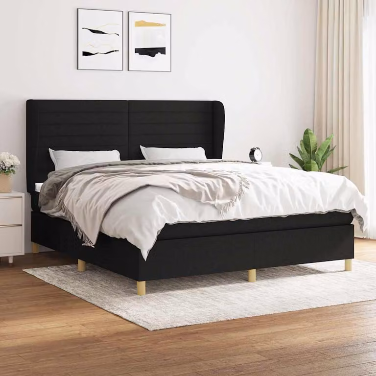 vidaXL Giroletto a Molle con Materasso Nero in Tessuto L/P/H: 180 x 200 x 128 cm