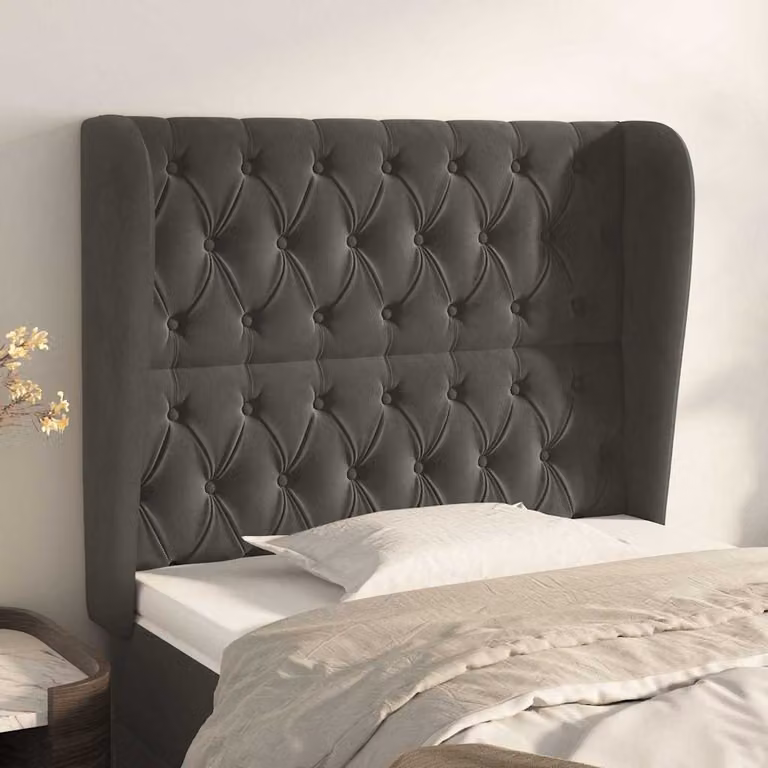Testiera ad orecchio vidaXL in velluto grigio, L: 103 cm, P: 23 cm, H: 118-128 cm