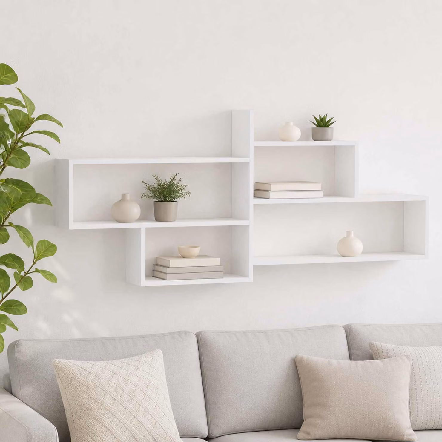Scaffale da parete vidaXL Bianco in legno e MDF per soggiorno L: 68 cm, P: 17 cm, H: 168,5 cm