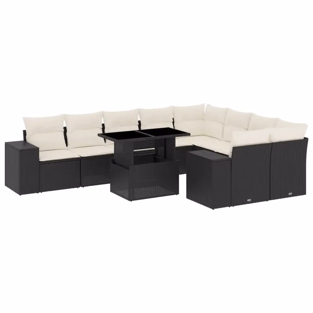 vidaXL Set Divani da Giardino a Forma di L in Polyrattan Nero con Cuscini e Tavolino da Caffè – 2