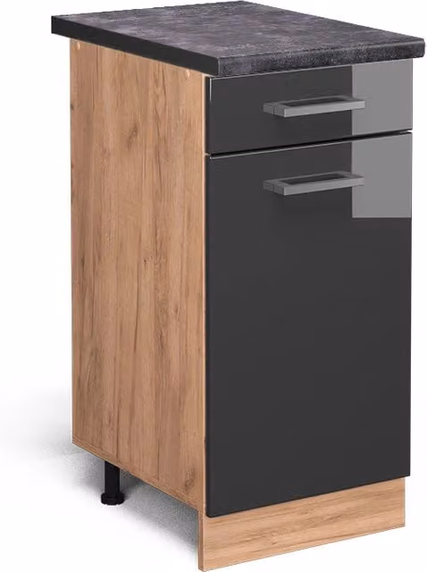 Mobiletto base per cucina Vicco R-Line Antracite lucido e Rovere dorato L: 40 cm, P: 60 cm, H: 81,6 cm