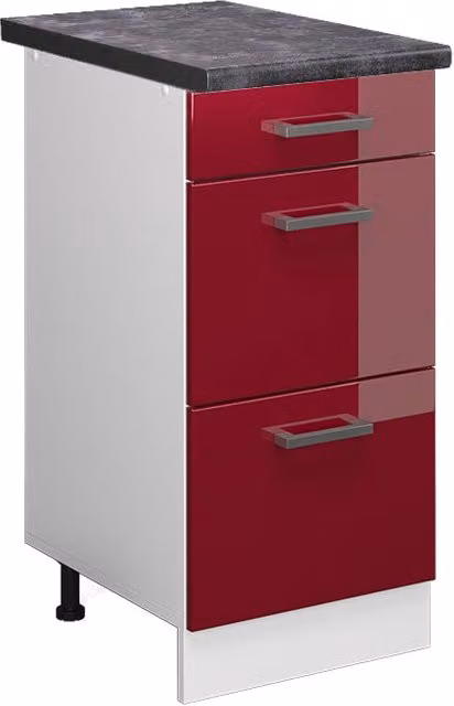 Mobiletto base per cucina R-Line Rosso lucido/Bianco 40 cm con cassetti, PL Antracite Vicco