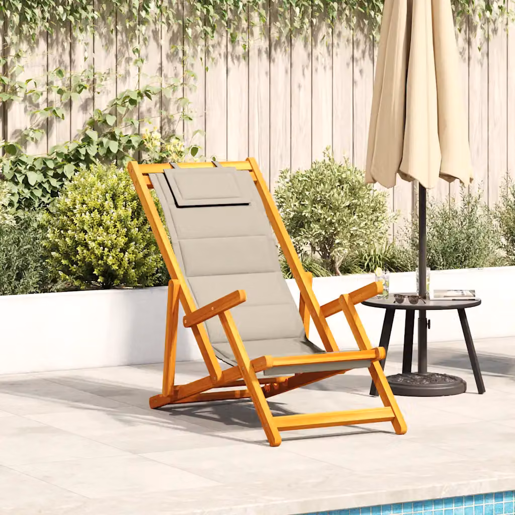 Sedia pieghevole con braccioli vidaXL in legno di acacia oliato e tessuto Textilene beige o grigio