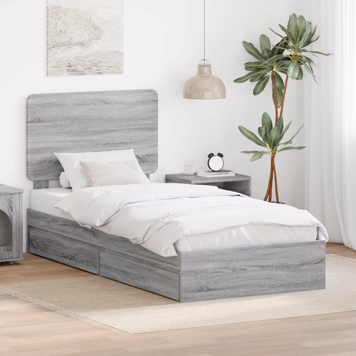 vidaXL Letto con Contenitore e Cassetto Grigio L 100 x P 200 cm