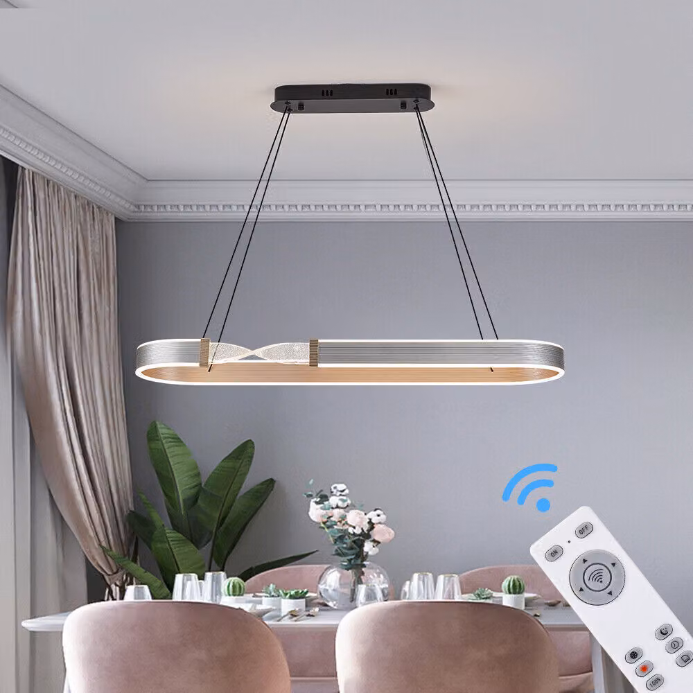 Lampada a sospensione a LED TY8224-100 Telecomando o app per cellulare Colore della luce/luminosità regolabile Struttura in alluminio laccato oro nero molto leggera