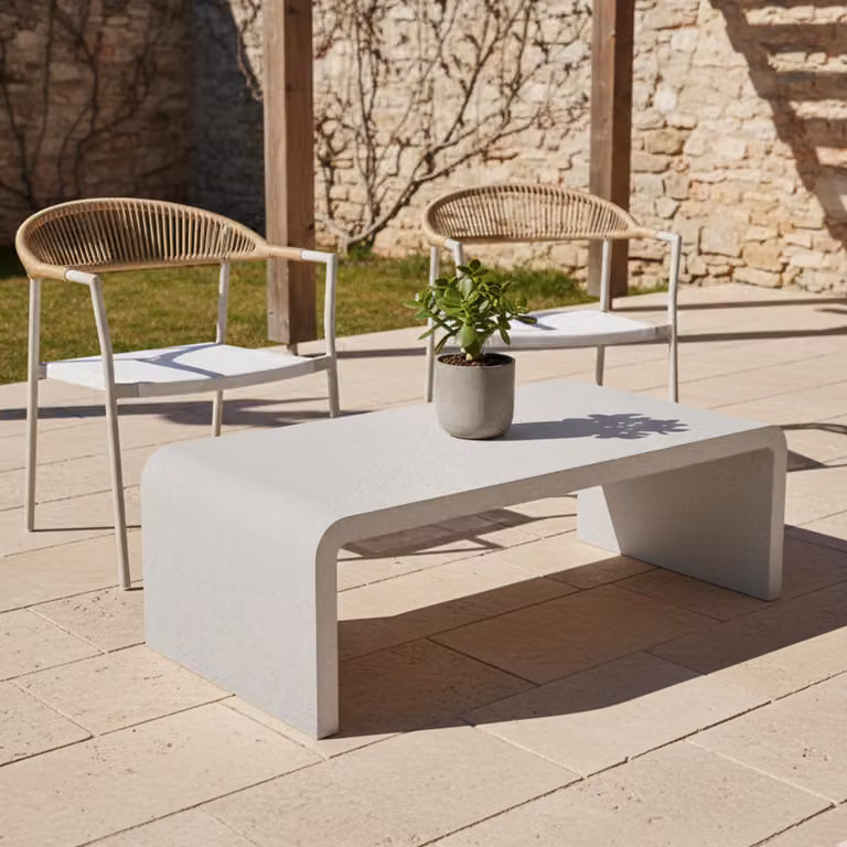 Tavolino da giardino lungo 100 cm con effetto cemento liscio - Oviala Rhodes