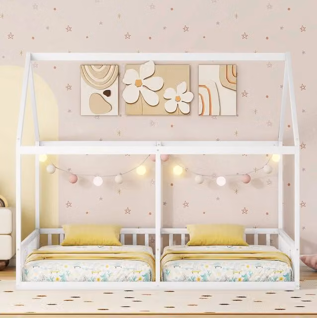 Letto 2 in 1 90x200 cm in pino e MDF; bianco; modello casetta con sponde di ???????