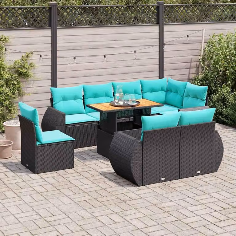 Maison Exclusive - Set da giardino 9 pezzi con cuscini in polyrattan nero