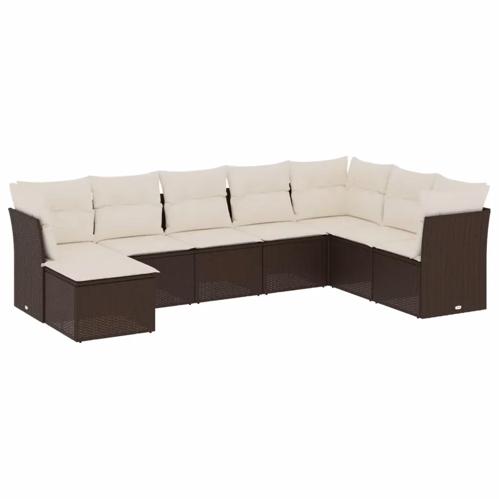 vidaXL Set Divani da Giardino a L 8 pz in Polyrattan Marrone con Cuscini e Ottoman – 2