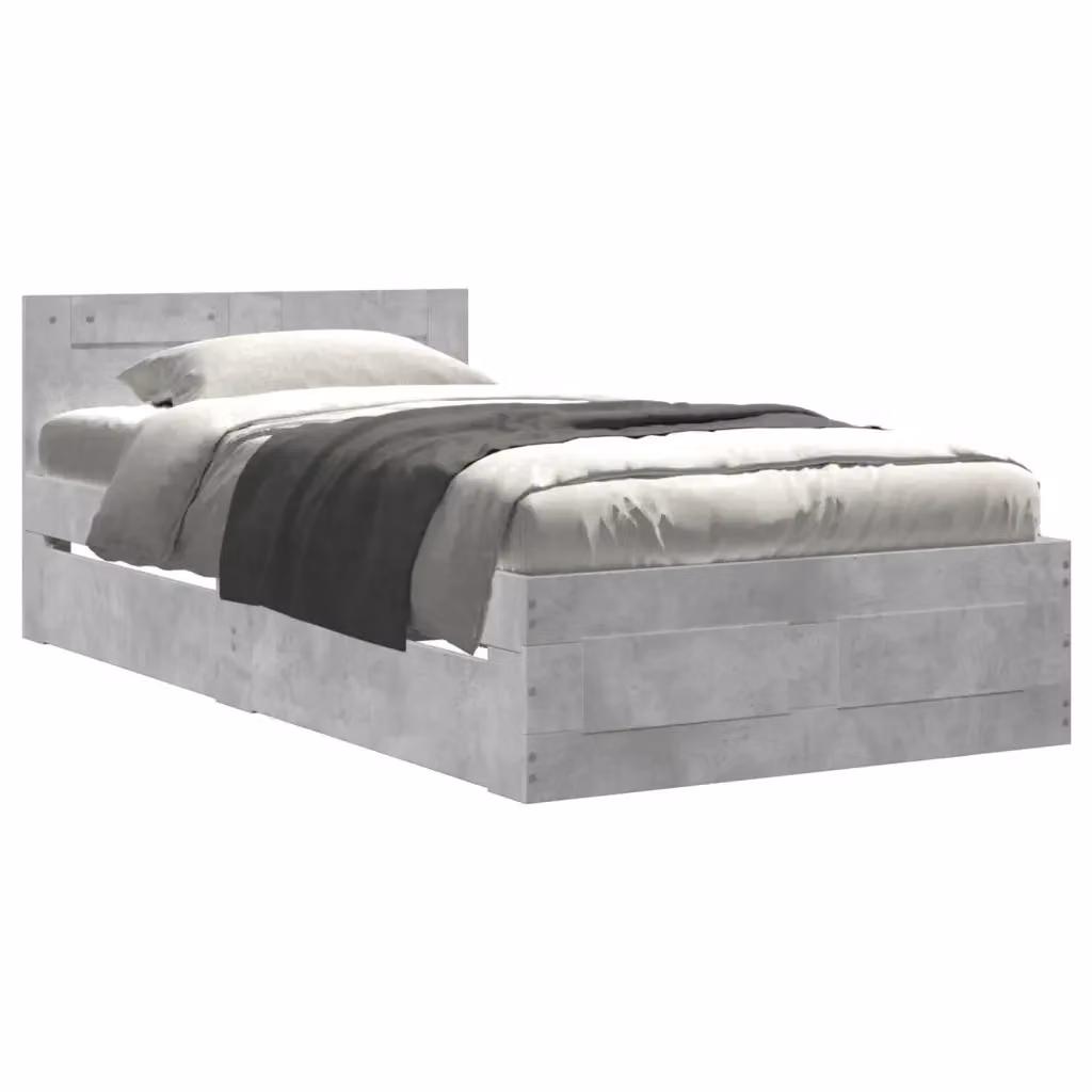 vidaXL Giroletto con Testiera in Legno Multistrato Grigio, L 90 x P 200 cm – 2