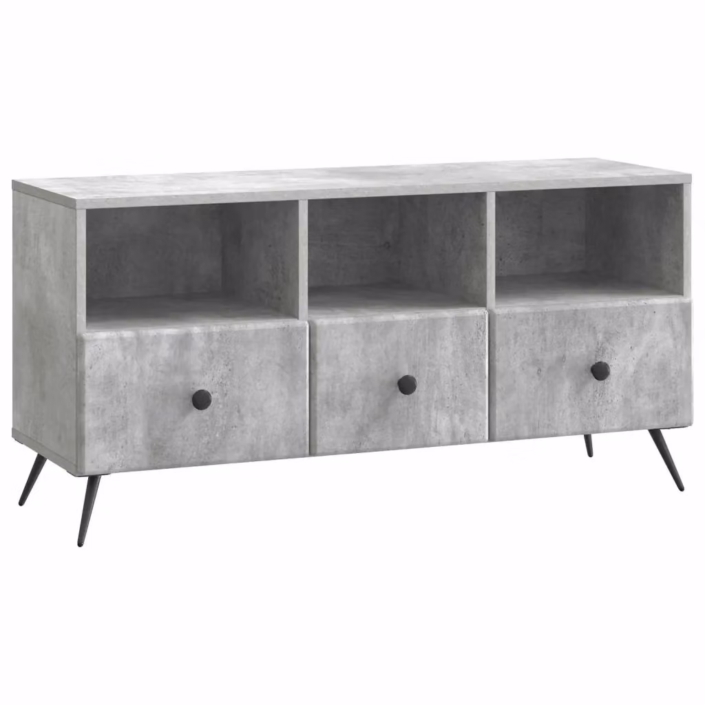 Mobile TV moderno in legno con cassetto e passacavi, colore Grigio Cemento, L 102 cm x P 34,5 cm x H 50 cm – 2