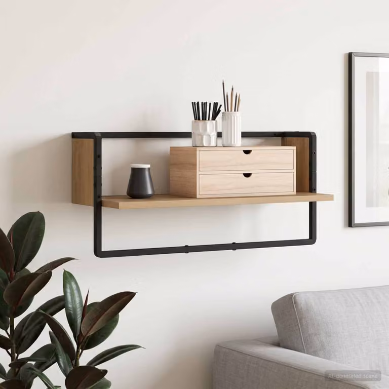 Scaffale da parete moderno vidaXL in legno e metallo, colore marrone e nero, L 65 x P 25 x H 30 cm
