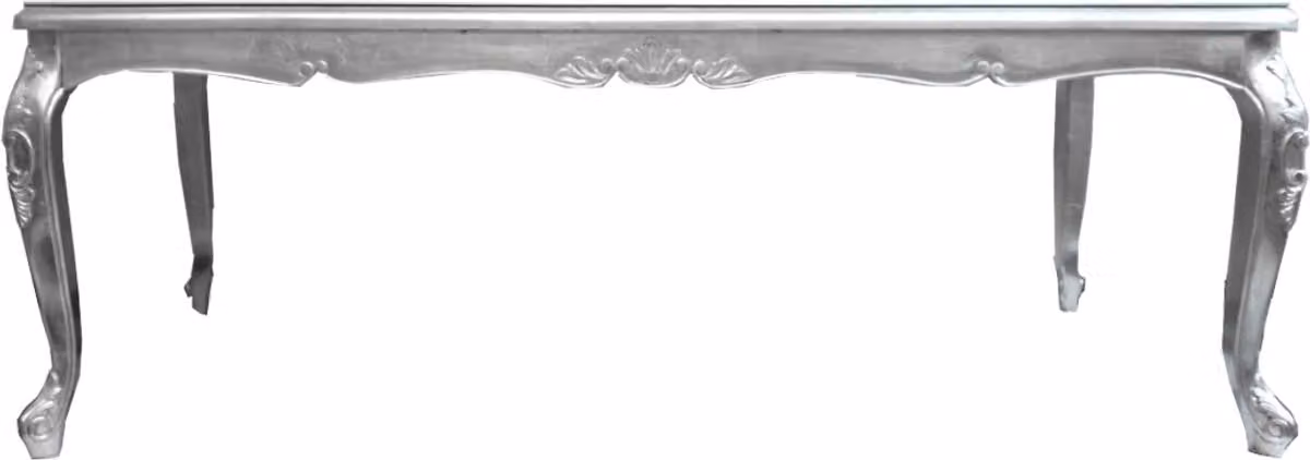 Casa Padrino tavolo da pranzo barocco con piano in vetro argento 200 x 100 x h. 81 cm - Tavolo da pranzo fatto a mano - Italy - Luxury Collection