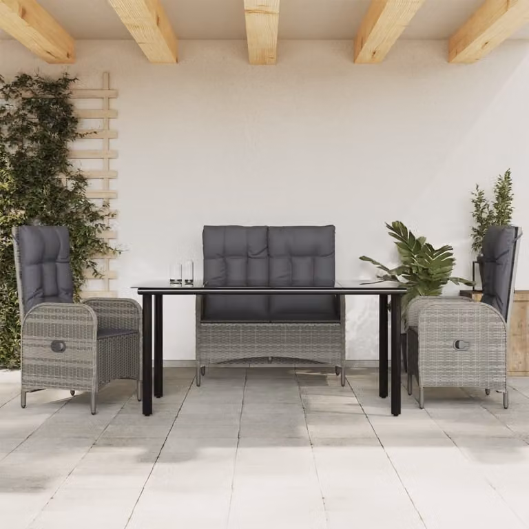 The Living Store Set da pranzo da giardino 4 pezzi con cuscini in poly rattan grigio