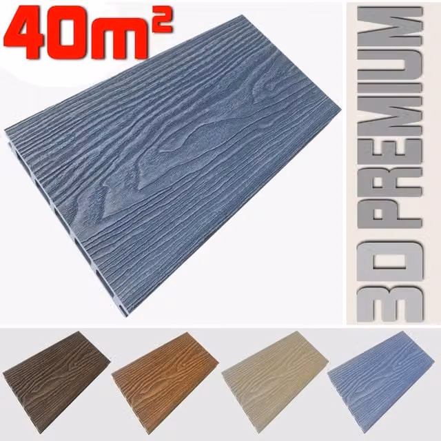 Listone WPC 3D LISTONIWPC per pavimentazione decking effetto legno colore Smoky Grey L: 220 cm, P: 14,6 cm, H: 2,5 cm per 40m2