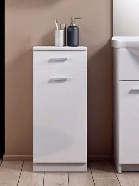 Mobile Base Bagno Bianco Lucido con Cassetto Portabiancheria 35x34x80 cm