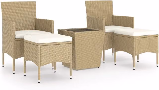 Set Bistrot da Giardino 5 pz | Set Salotto da Giardino Polyrattan e Vetro Temperato Beige