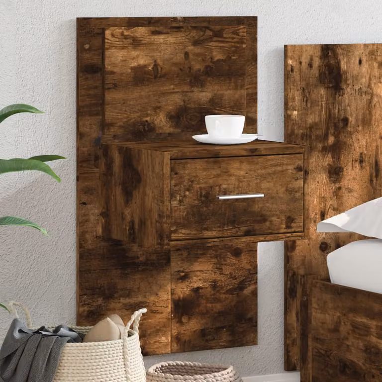vidaXL Comodino a Parete Moderno con Luci LED Integrate in Rovere Fumo e Marrone L: 80 cm, P: 32,5 cm, H: 48,5 cm