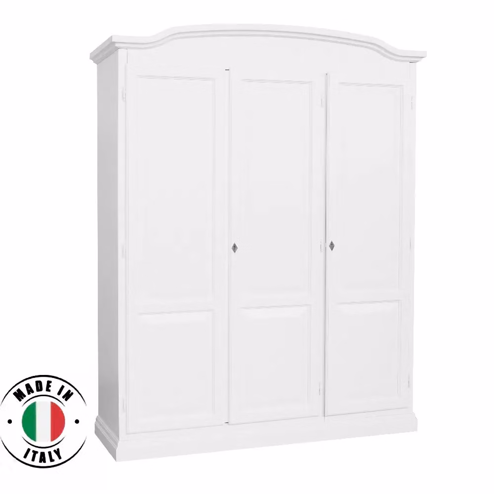 Armadio a 3 ante in legno massello bianco con cappello tondo Mobili 2G L/P/H: 158 x 56 x 197 cm