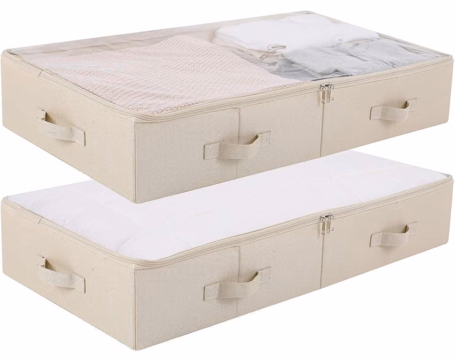 Contenitori portaoggetti da posizionare sotto il letto, confezione da 2, in PVC, color beige, dimensioni 85x43x15 cm, pieghevoli e lavabili