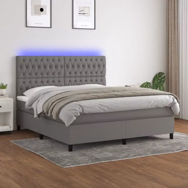 Letto a Molle Materasso e LED Grigio Scuro 180x200cm in Tessuto 3135134