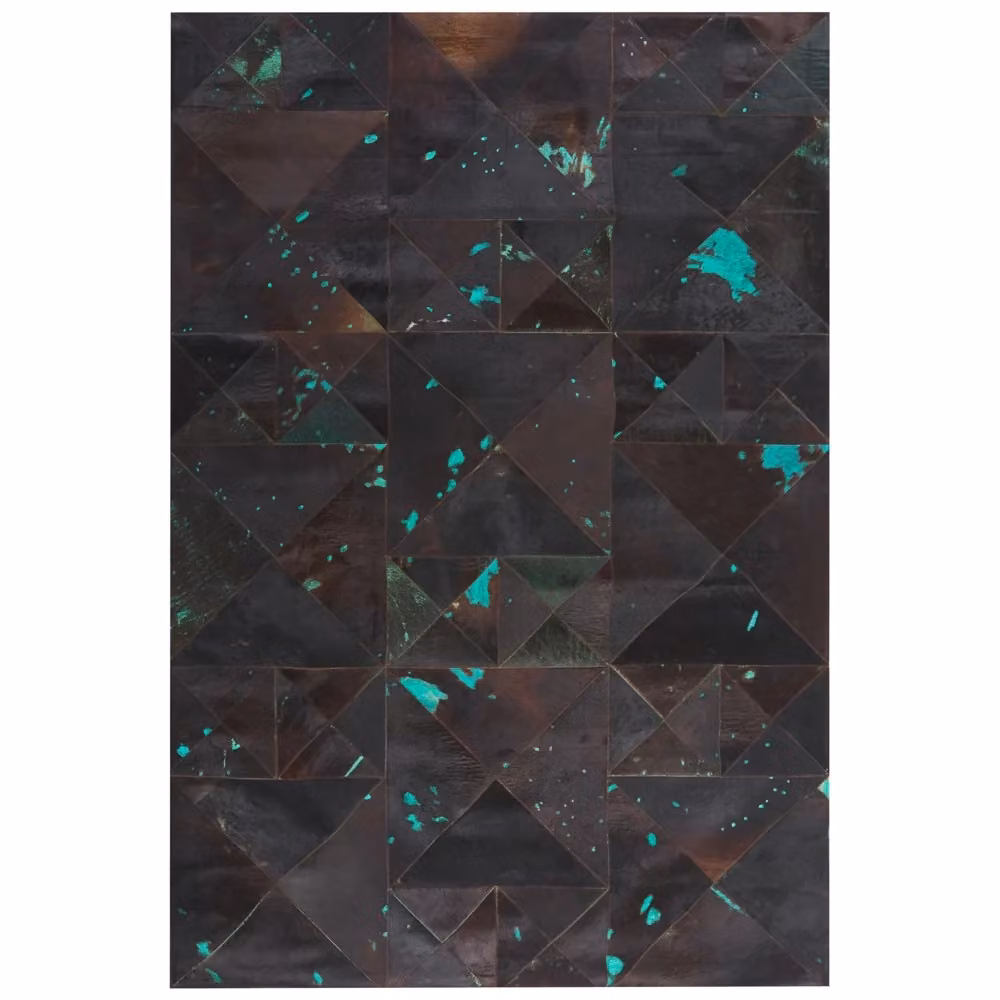 Tappeto in pelle bovina Beliani con design astratto moderno, multicolore marrone e blu, L: 230 cm x P: 160 cm – 2