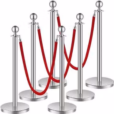 Set di 6 paletti di sostegno VEVOR in acciaio inox argentato con 3 corde di velluto rosso per barriere di controllo della folla, Altezza: 1,5 m