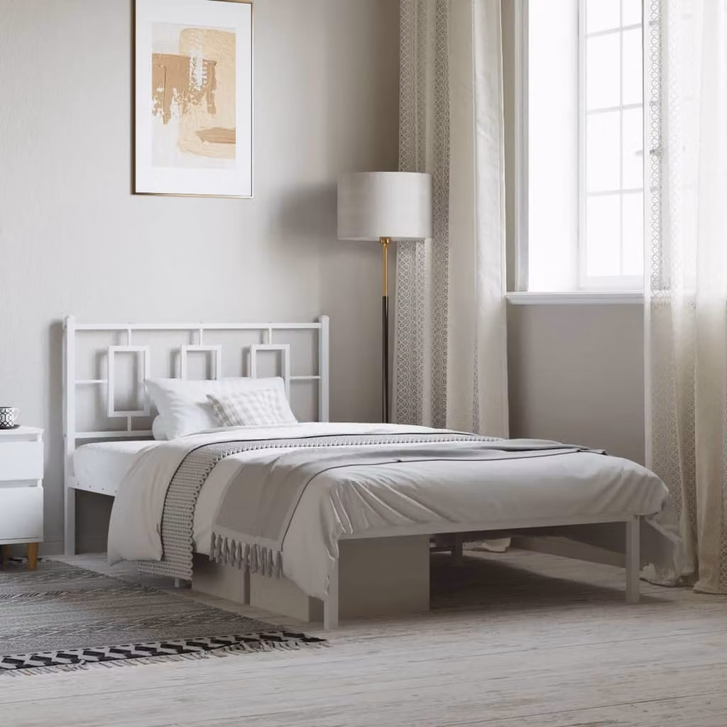 vidaXL Giroletto con Testiera in Metallo Bianco L: 112 cm, P: 207 cm, H: 91 cm