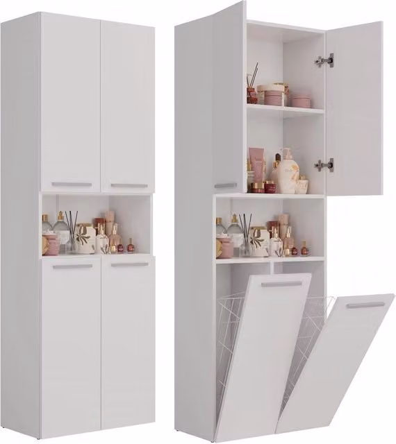 Colonna bagno bianca con ante a battente e ripiani interni H: 174 cm, L: 30 cm, P: 60 cm