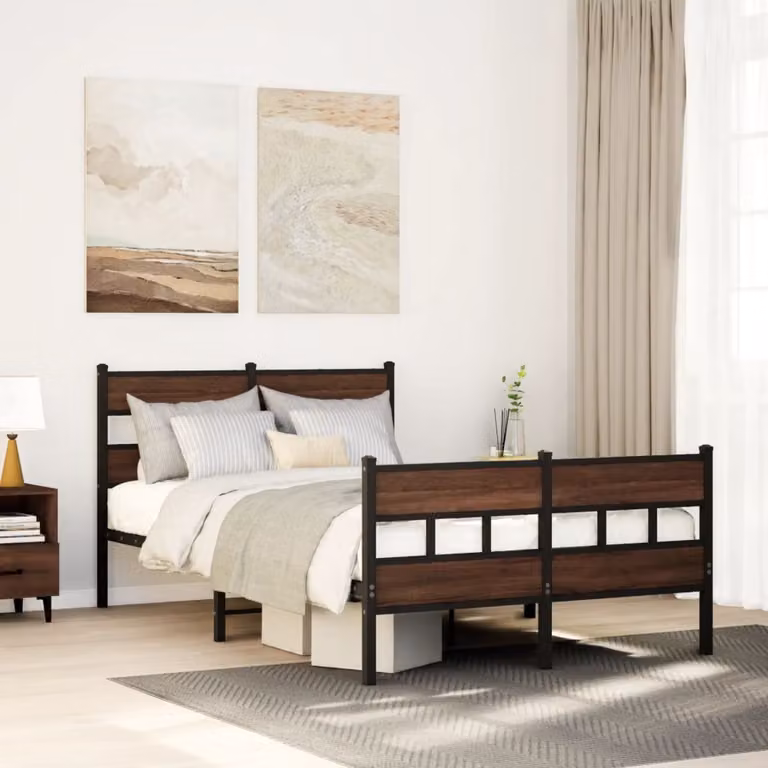 vidaXL Giroletto con Testiera e Pediera in Metallo e Legno Colore Rovere, L/P/H: 120 x 200 cm