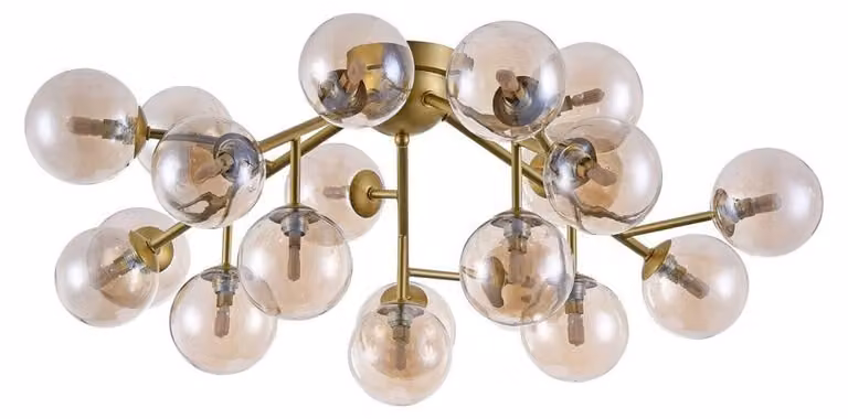 Lampada A Soffitto Contemporanea Dallas Metallo Oro 20 Luci Diffusori Ambra