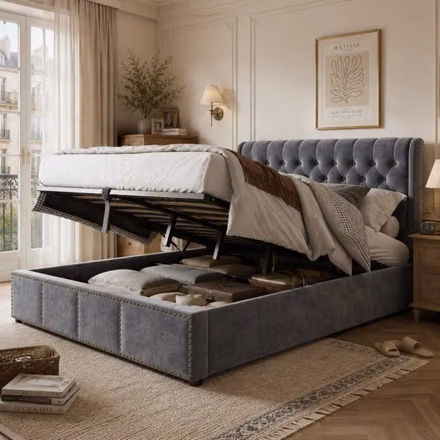 letto imbottito velluto grigio 140 x 200 cm