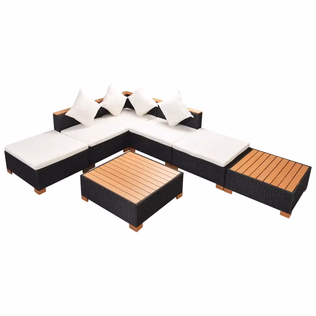 Set di Divani da Giardino vidaXL 7 pz a Forma a L con Cuscini e Tavolino, Polyrattan e Metallo, Nero – 2