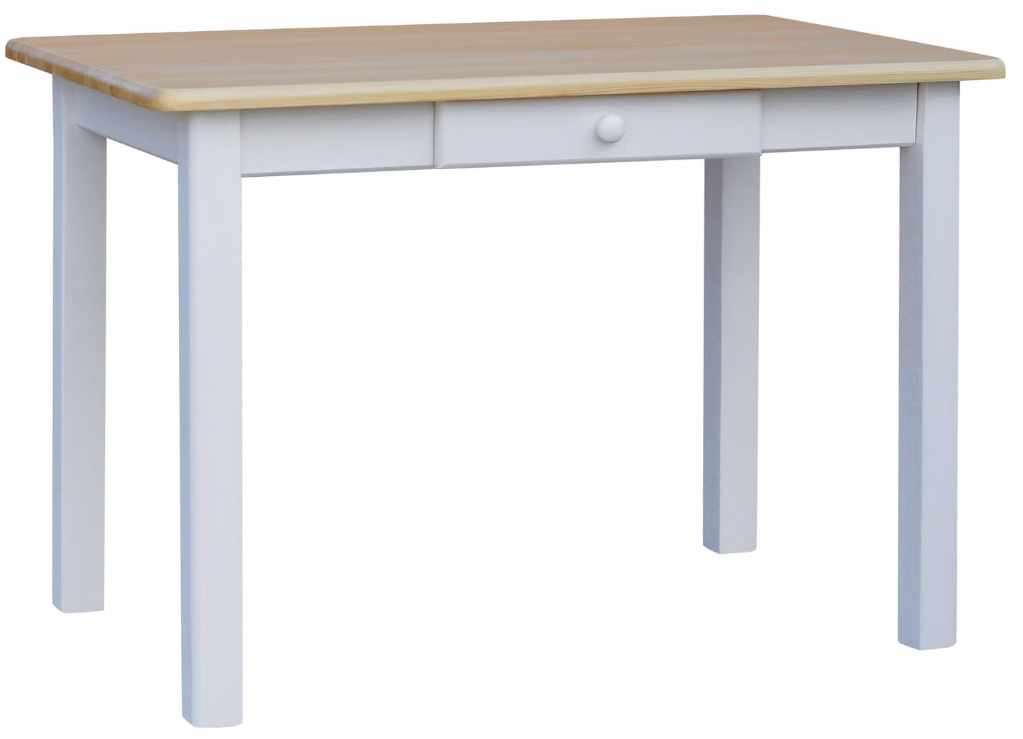 Tavolo bianco con cassetto in legno di pino massiccio con piano laccato 130 x 70 cm
