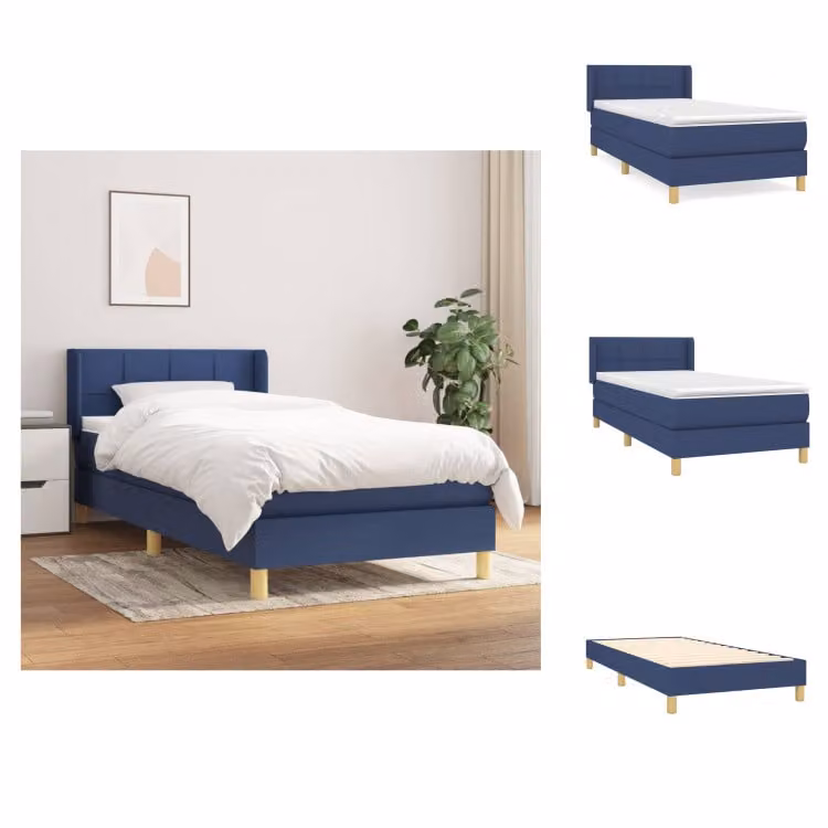 vidaXL Letto a molle con materasso blu 100x200 cm in tessuto - Letti e strutture letto