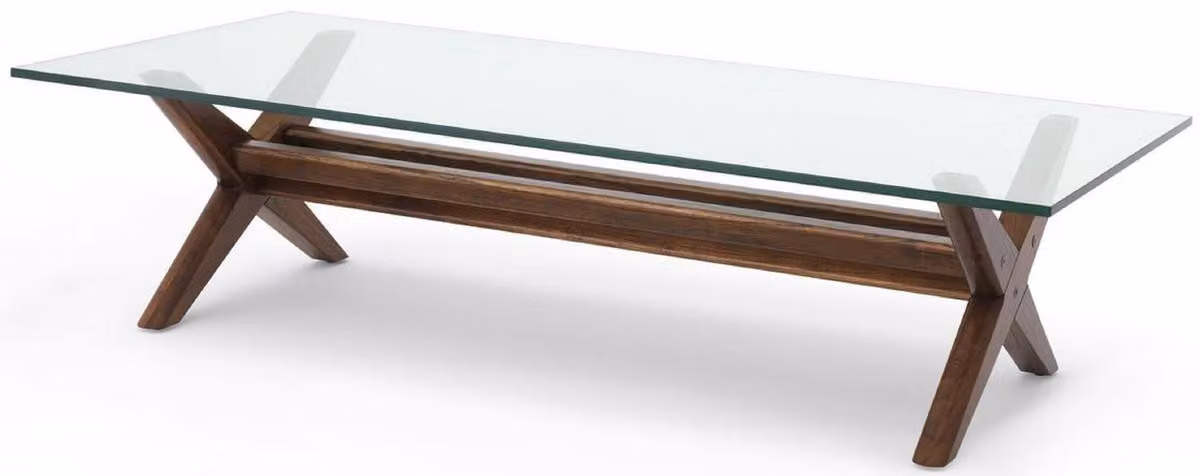 Tavolino Casa Padrino marrone 160 x 80 x H. 40,5 cm - Tavolino rettangolare in legno massiccio con piano in vetro - Mobili per il soggiorno