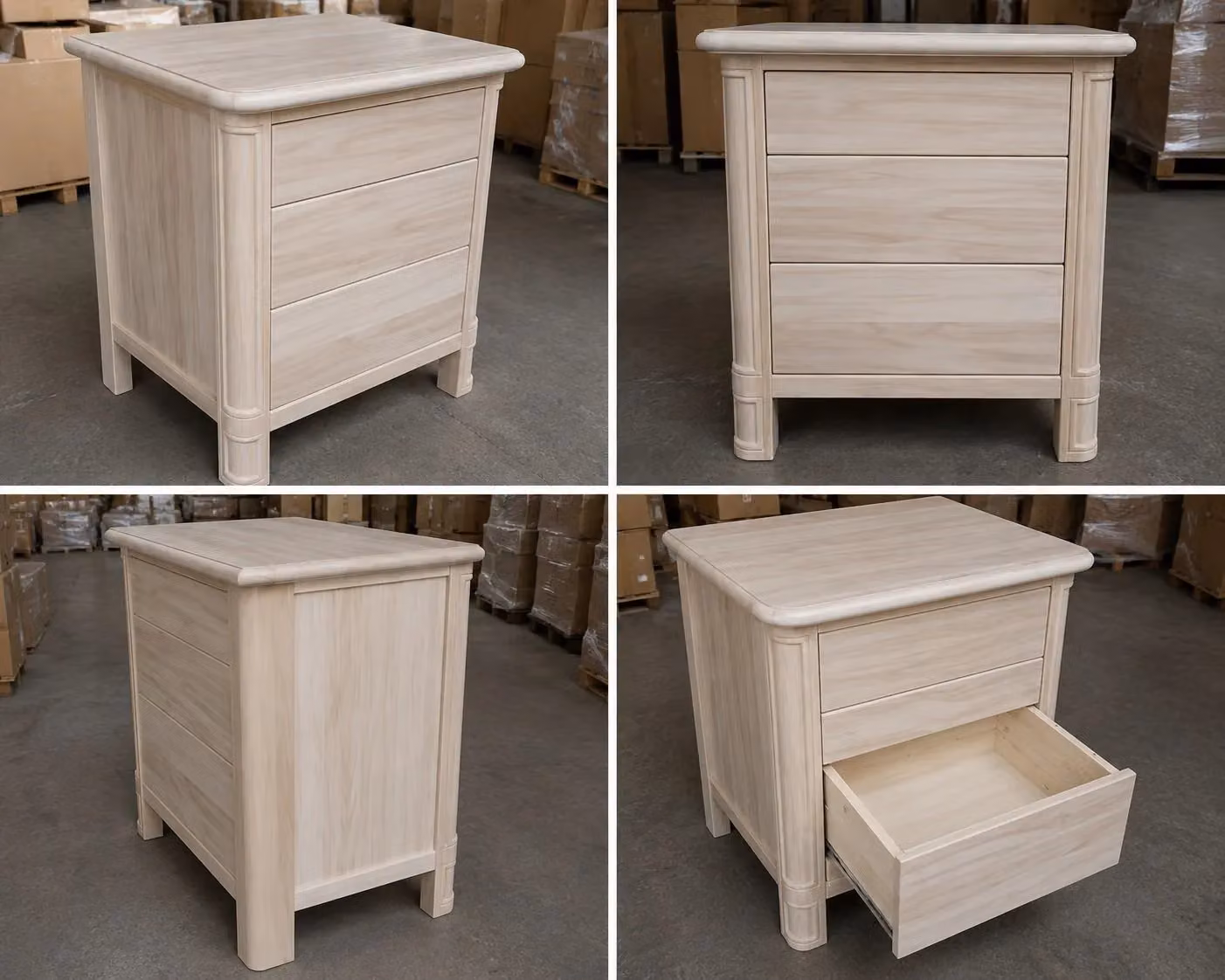 Comodino classico con 3 cassetti in legno grezzo Mobili 2G L/P/H: 59 x 42 x 61 cm – 1